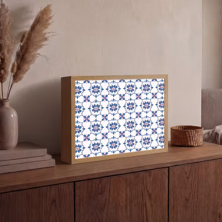 Modern - Patroon - Blauw - Roze Light Box met batterij (Wandlamp) middel 907 -sfeer2