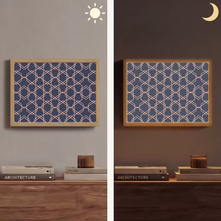 Modern - Patroon - Donkerblauw - Roze Light Box met batterij (Wandlamp) middel 907 -sfeer3
