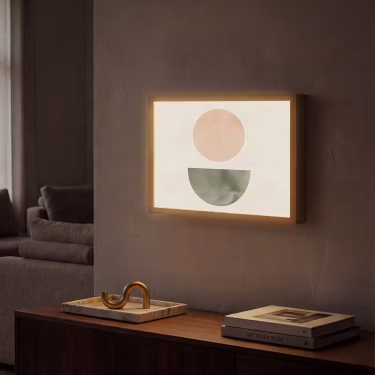 Modern - Roze - Groen - Natuur - Geometrisch - Vormen Light Box met batterij (Wandlamp) middel -sfeer1