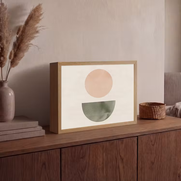 Modern - Roze - Groen - Natuur - Geometrisch - Vormen Light Box met batterij (Wandlamp) middel -sfeer2