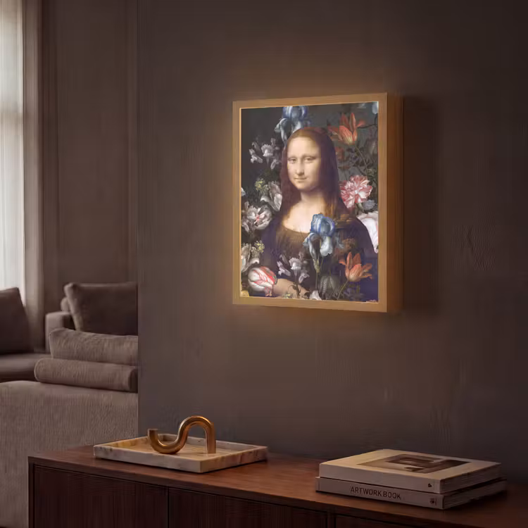 Mona Lisa - Leonardo da Vinci - Bloemen Light Box met batterij (Wandlamp) middel -sfeer1