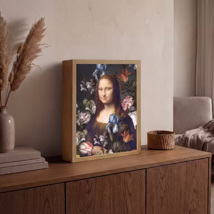 Mona Lisa - Leonardo da Vinci - Bloemen Light Box met batterij (Wandlamp) middel -sfeer2