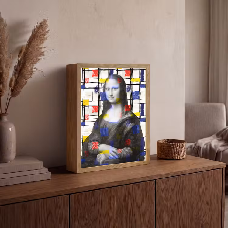 Mona Lisa - Mondriaan - Oude Meesters Light Box met batterij (Wandlamp) middel -sfeer2