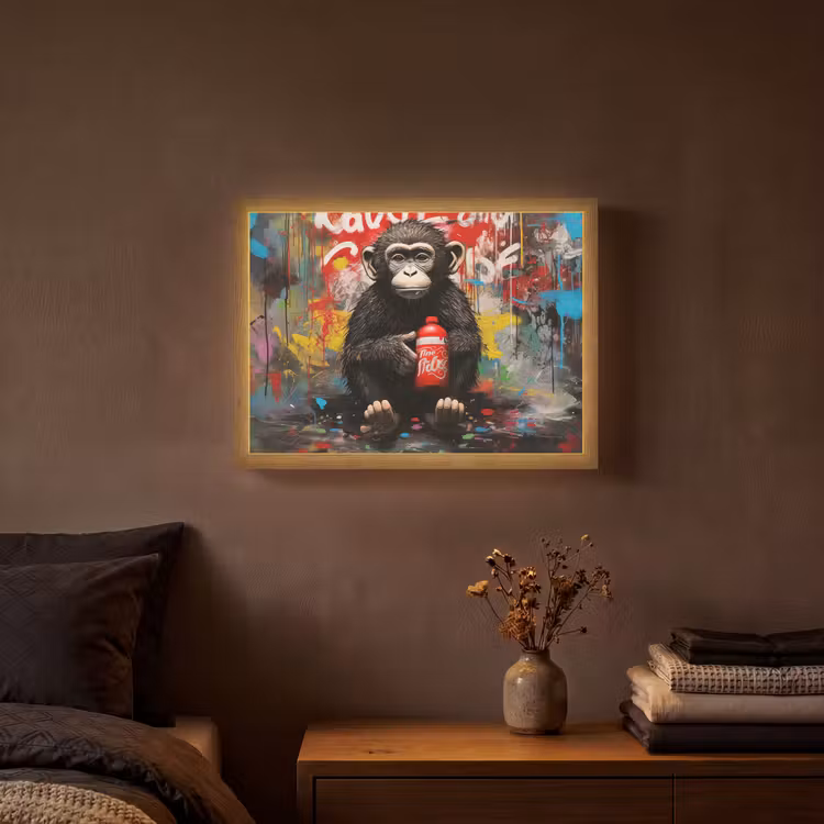Aap - Graffiti - Dieren - Kunst - Flesje - Kleuren Light Box met batterij (Wandlamp) middel -sfeer4