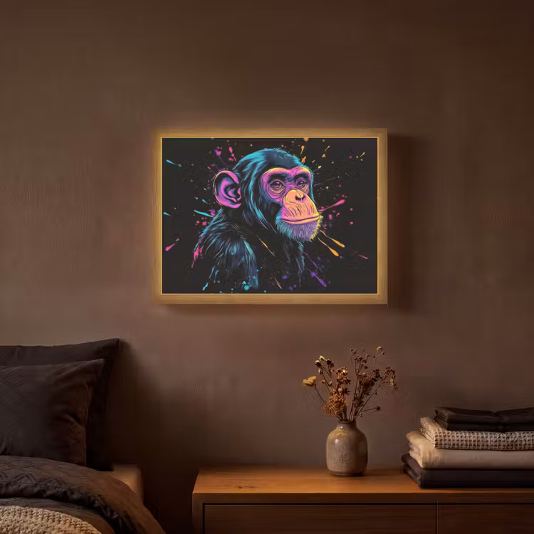 Aap - Verf - Neon - Kleur Light Box met batterij (Wandlamp) middel -sfeer4