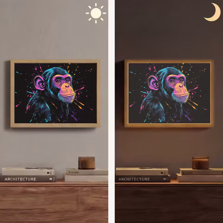 Aap - Verf - Neon - Kleur Light Box met batterij (Wandlamp) middel -sfeer3