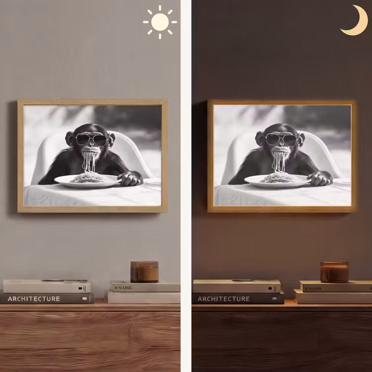 Aap - Spaghetti - Zonnebril - Zwart wit - Cool - Dier Light Box met batterij (Wandlamp) middel -sfeer3