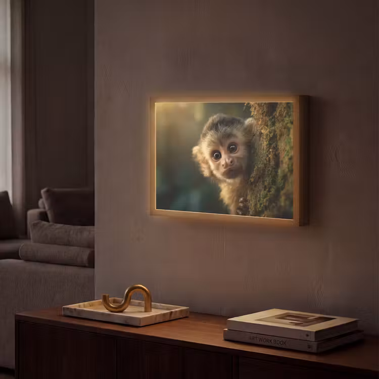 Aap - Boomstronk - Bruin Light Box met batterij (Wandlamp) middel -sfeer1