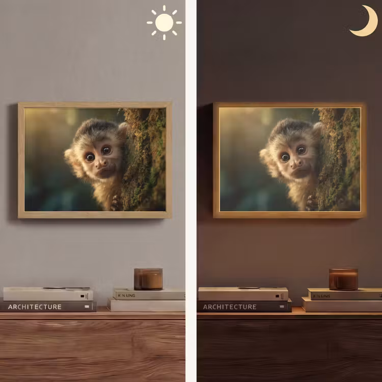 Aap - Boomstronk - Bruin Light Box met batterij (Wandlamp) middel -sfeer3