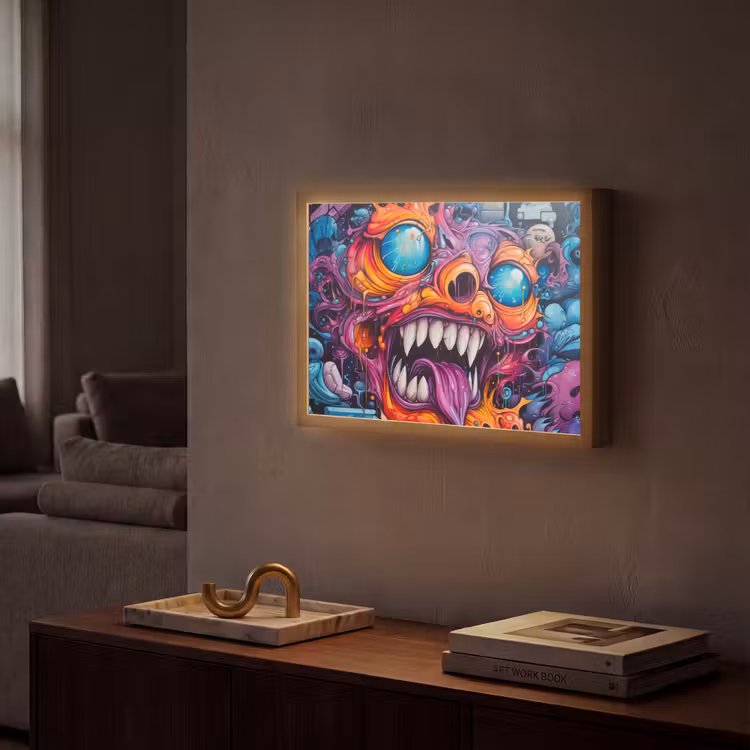 Monster - Graffiti - Kleuren - Oranje Light Box met batterij (Wandlamp) middel -sfeer1