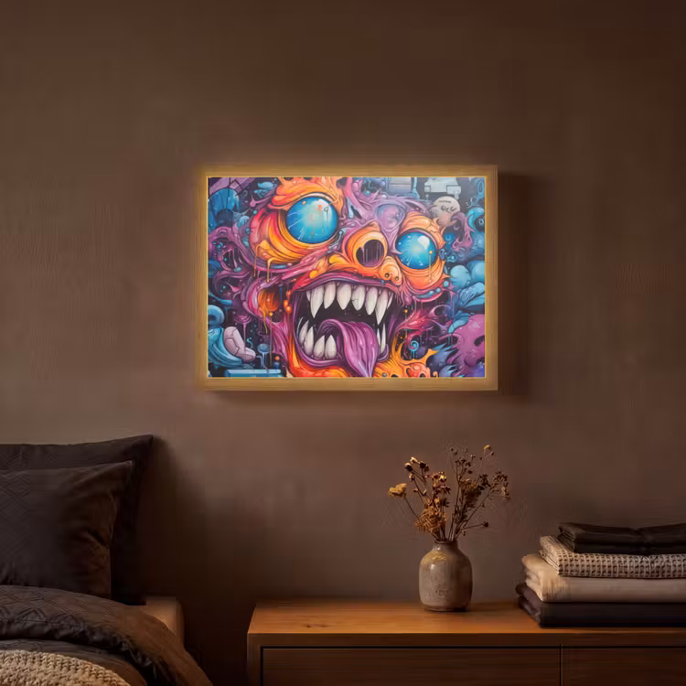 Monster - Graffiti - Kleuren - Oranje Light Box met batterij (Wandlamp) middel -sfeer4