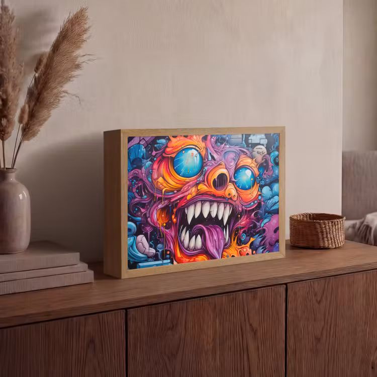 Monster - Graffiti - Kleuren - Oranje Light Box met batterij (Wandlamp) middel -sfeer2