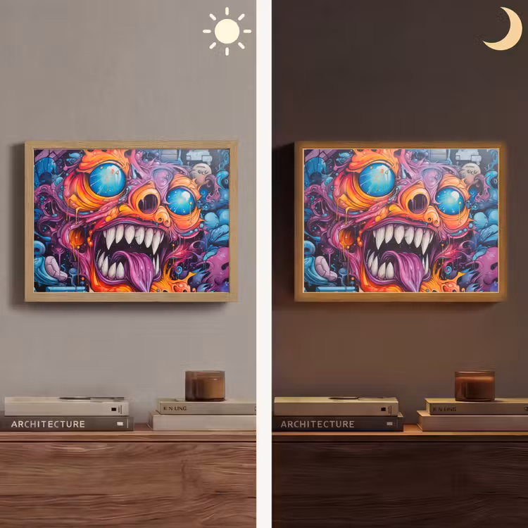 Monster - Graffiti - Kleuren - Oranje Light Box met batterij (Wandlamp) middel -sfeer3