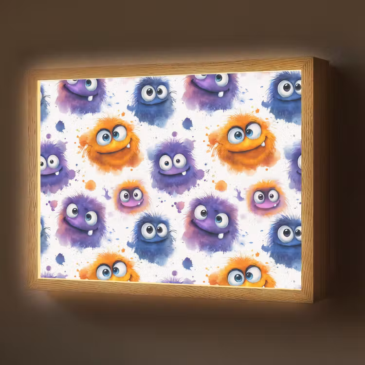 Monstertjes - Aquarel - Kleurrijk Light Box met batterij (Wandlamp) middel 907 -z3d_website