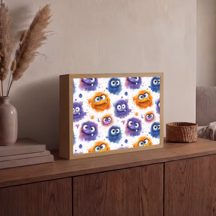 Monstertjes - Aquarel - Kleurrijk Light Box met batterij (Wandlamp) middel 907 -sfeer2