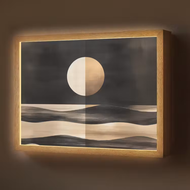 Maan - Cirkel - Goud Light Box met batterij (Wandlamp) middel -z3d_website