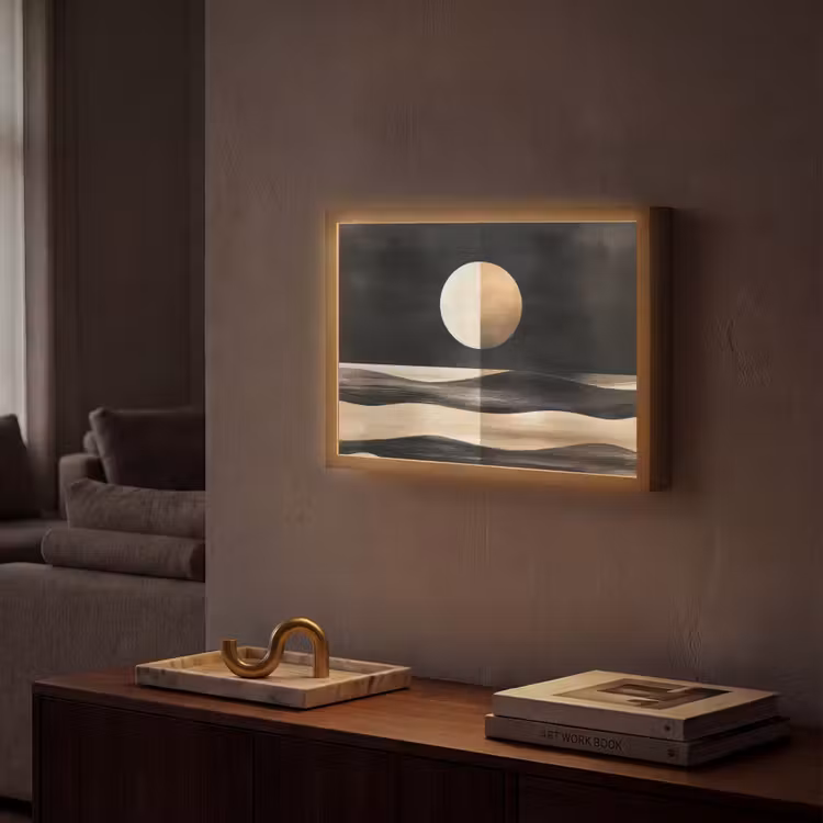 Maan - Cirkel - Goud Light Box met batterij (Wandlamp) middel -sfeer1