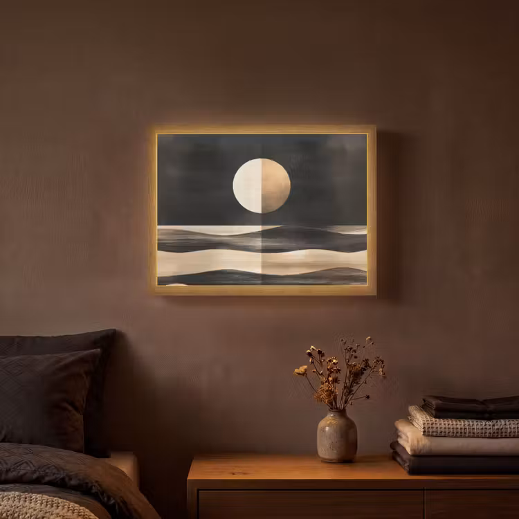 Maan - Cirkel - Goud Light Box met batterij (Wandlamp) middel -sfeer4