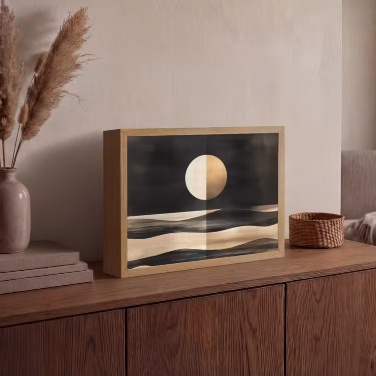 Maan - Cirkel - Goud Light Box met batterij (Wandlamp) middel -sfeer2