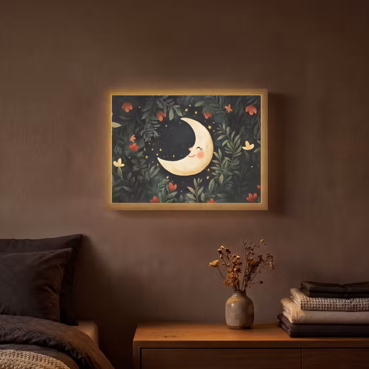 Maan - Bloemen - Nachthemel Light Box met batterij (Wandlamp) middel -sfeer4