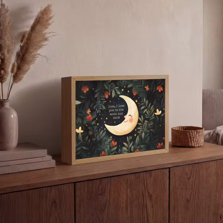 Maan - Quote - Bloemen - Sterren Light Box met batterij (Wandlamp) middel -sfeer2