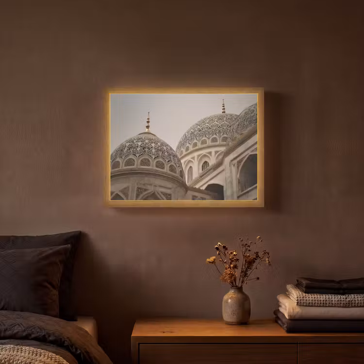 Mozaïekkoepels - Gouden spitsen - Islamitisch Light Box met batterij (Wandlamp) middel -sfeer4