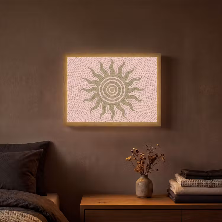 Mozaïek - Zon - Patroon - Klassiek - Roze Light Box met batterij (Wandlamp) middel -sfeer4