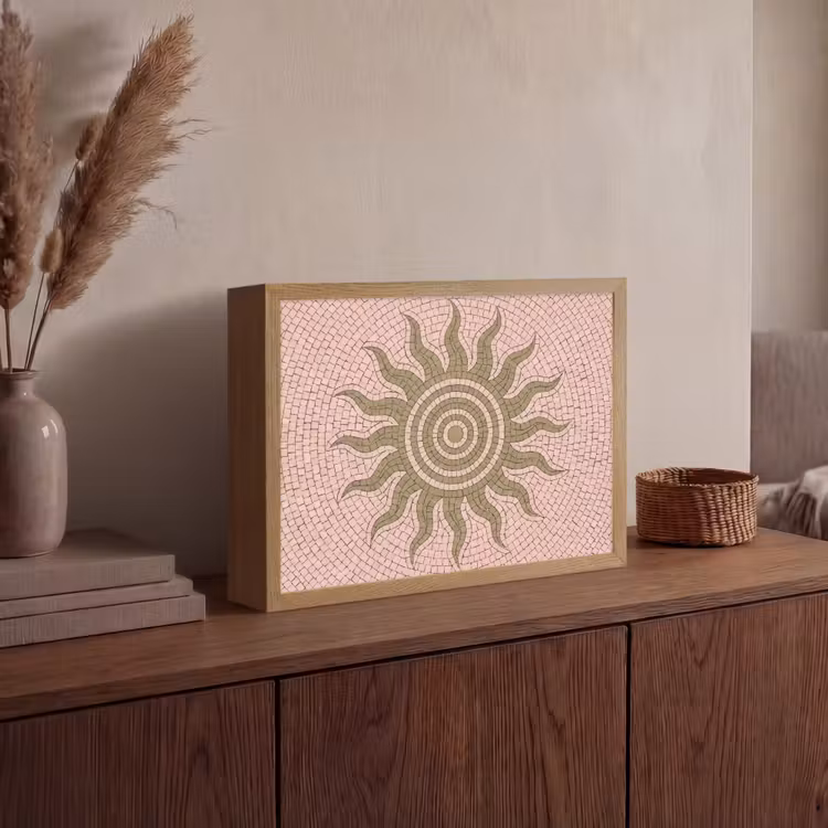 Mozaïek - Zon - Patroon - Klassiek - Roze Light Box met batterij (Wandlamp) middel -sfeer2