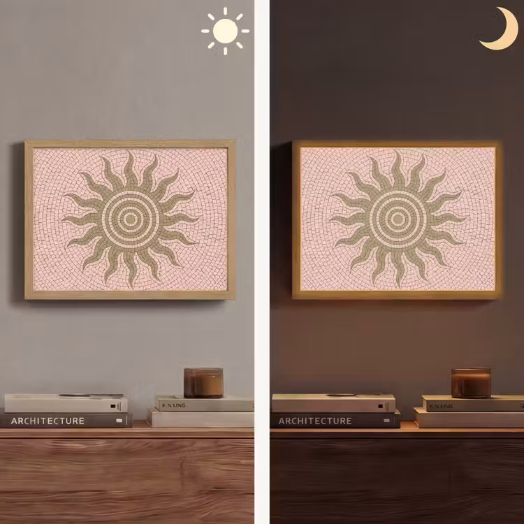 Mozaïek - Zon - Patroon - Klassiek - Roze Light Box met batterij (Wandlamp) middel -sfeer3