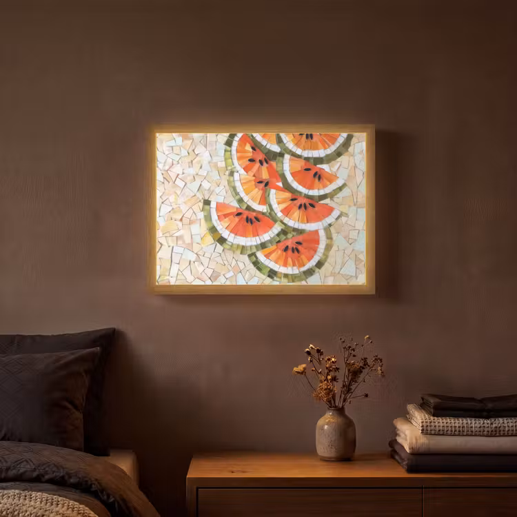Mozaïek - Watermeloen - Rood - Pitten Light Box met batterij (Wandlamp) middel -sfeer4