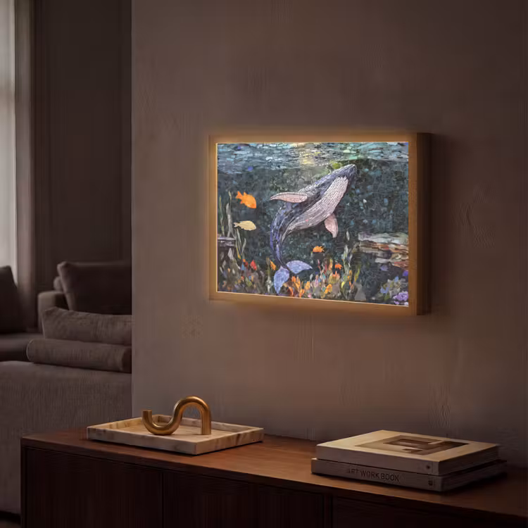 Mozaïek - Walvis - Koraal - Water Light Box met batterij (Wandlamp) middel -sfeer1
