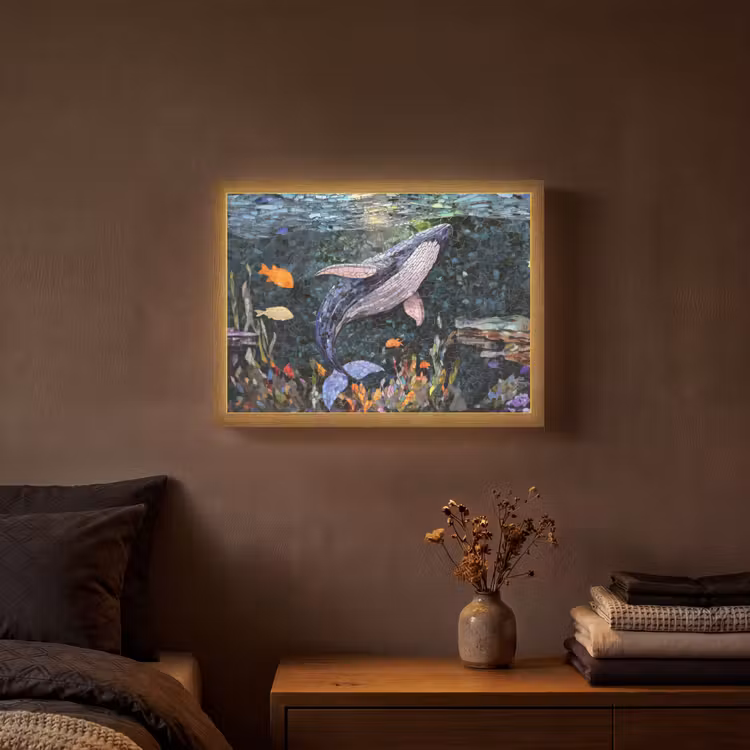 Mozaïek - Walvis - Koraal - Water Light Box met batterij (Wandlamp) middel -sfeer4