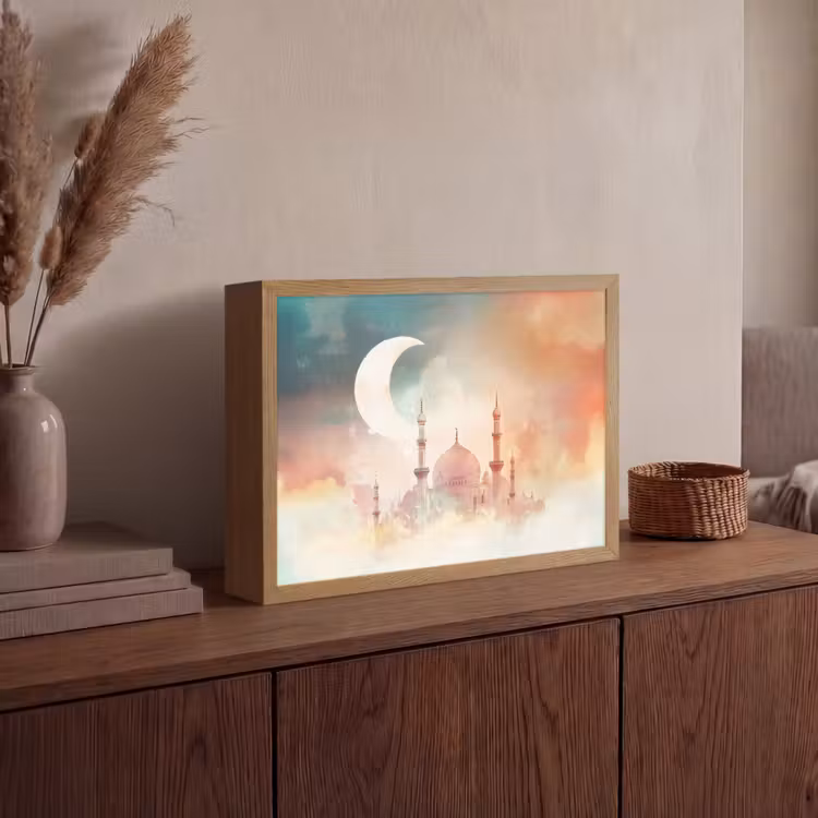 Moskee - Kleurrijke wolken - Arabisch - Ramadan - Islamitische Light Box met batterij (Wandlamp) middel -sfeer2