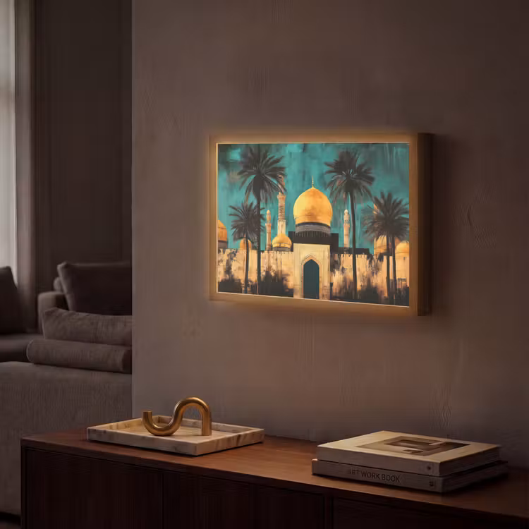 Moskee - Goud - Arabisch - Islamitische Light Box met batterij (Wandlamp) middel -sfeer1