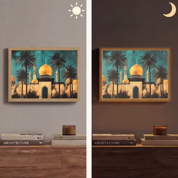 Moskee - Goud - Arabisch - Islamitische Light Box met batterij (Wandlamp) middel -sfeer3