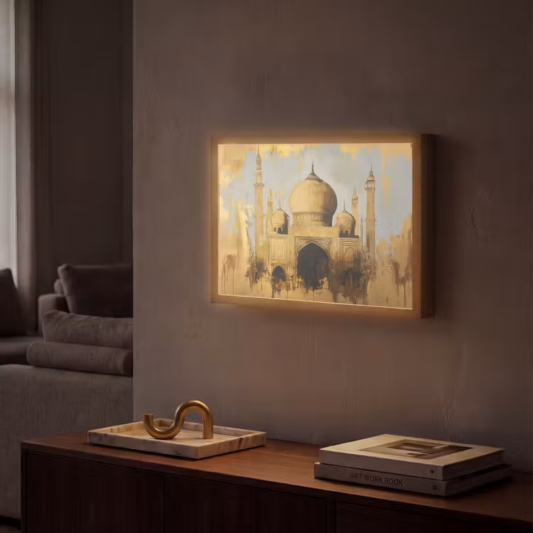 Moskee - Goud - Arabisch - Ramadan - Islamitische Light Box met batterij (Wandlamp) middel -sfeer1