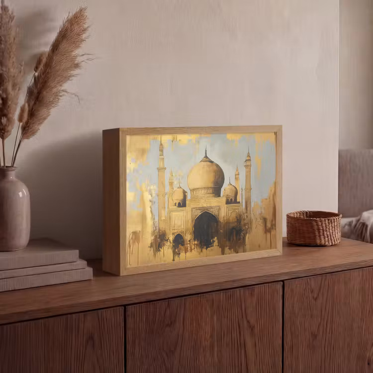 Moskee - Goud - Arabisch - Ramadan - Islamitische Light Box met batterij (Wandlamp) middel -sfeer2