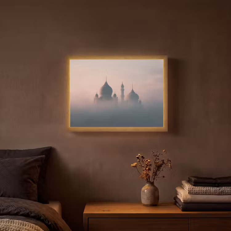 Moskee - Minaretten - mist - Islamitisch Light Box met batterij (Wandlamp) middel -sfeer4