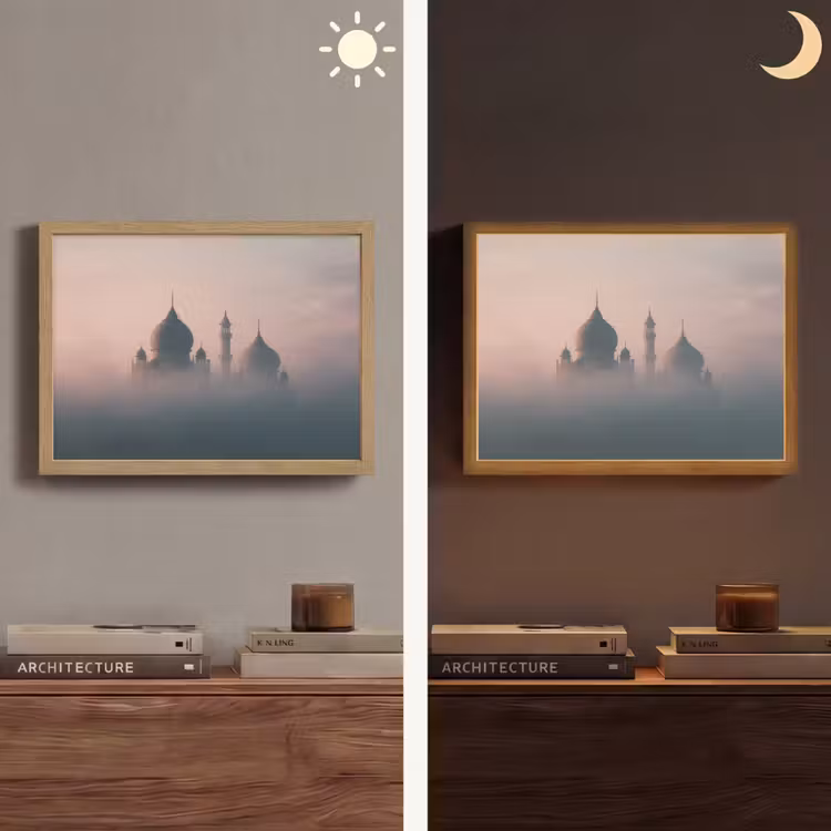 Moskee - Minaretten - mist - Islamitisch Light Box met batterij (Wandlamp) middel -sfeer3