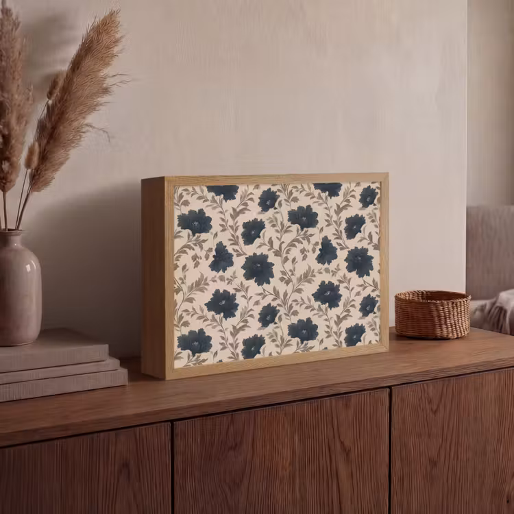 Motief - Bloemen - Zwart - Beige Light Box met batterij (Wandlamp) middel 907 -sfeer2