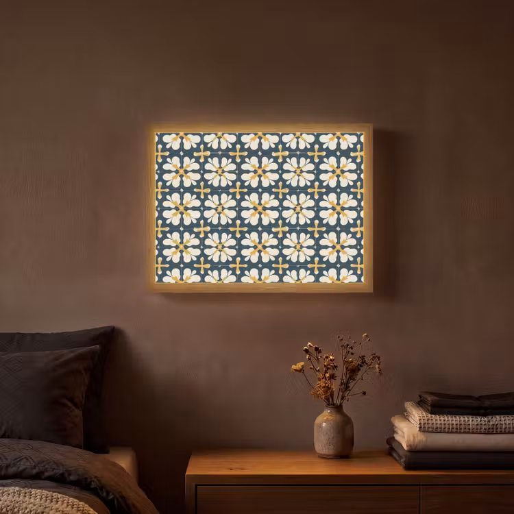 Motief - Tegel - Okergeel Light Box met batterij (Wandlamp) middel 907 -sfeer4
