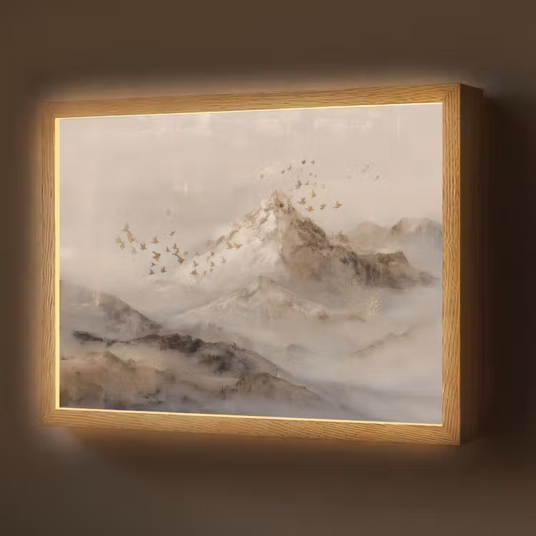 Berglandschap - Mist - Penseelstreken Light Box met batterij (Wandlamp) middel -z3d_website