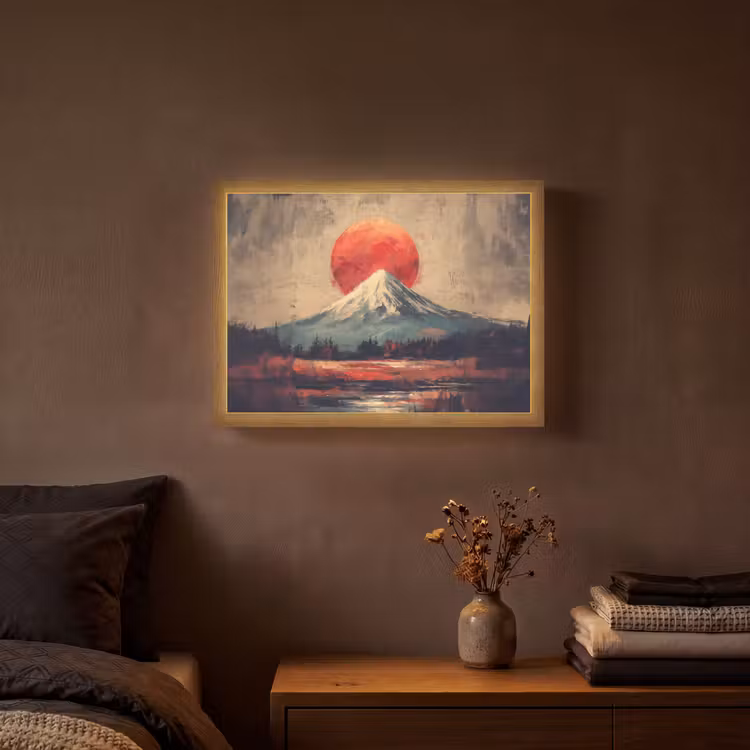 Bergtop - Sneeuw - Zon Light Box met batterij (Wandlamp) middel -sfeer4