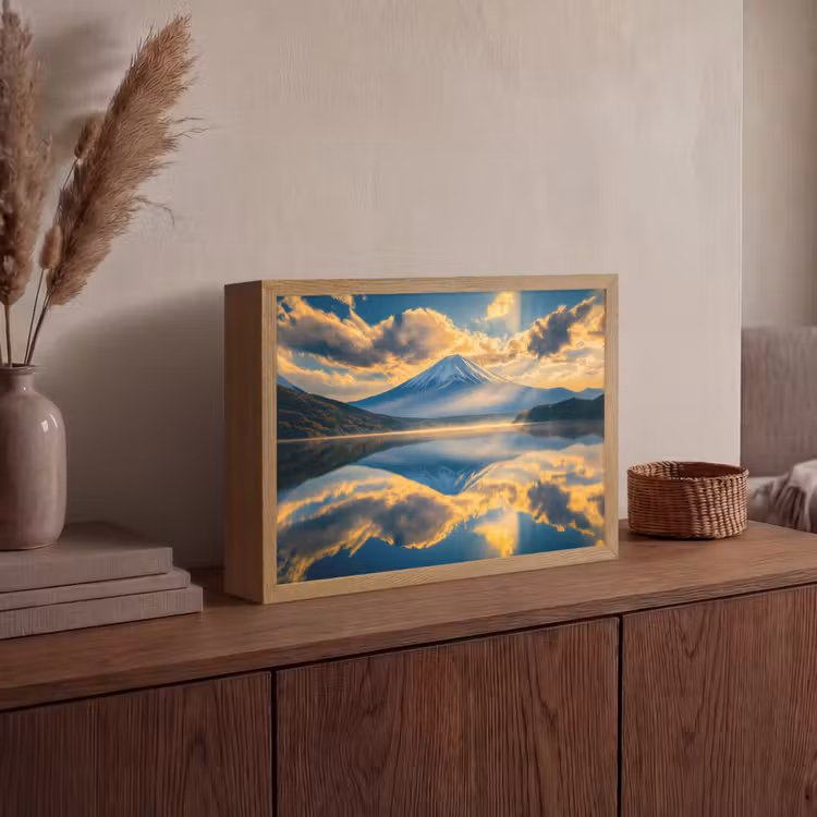 Berg - Rivier - Zonsondergang Light Box met batterij (Wandlamp) middel -sfeer2