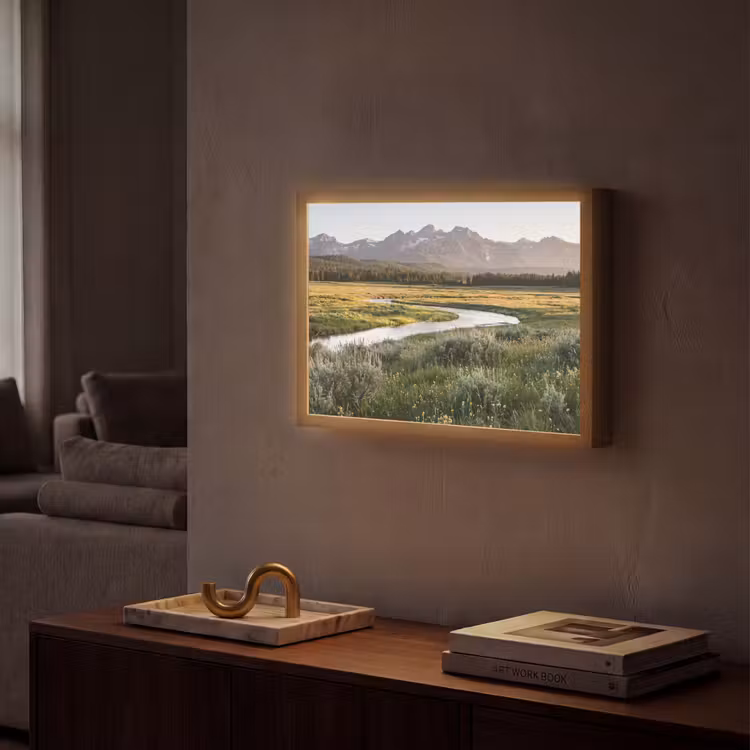 Berglandschap - Rivier - Bos Light Box met batterij (Wandlamp) middel -sfeer1
