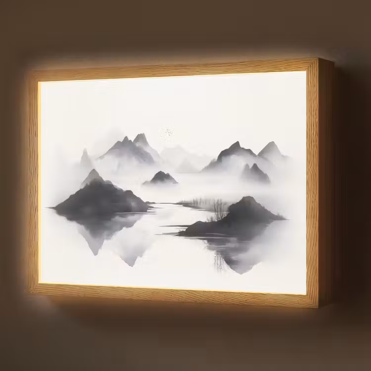 Bergen - Mistig - Water - Wit Light Box met batterij (Wandlamp) middel -z3d_website