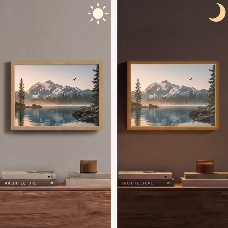 Bergen - Water - Bomen Light Box met batterij (Wandlamp) middel -sfeer3