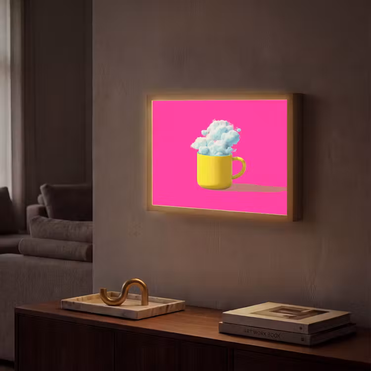 Mok - Wolken - Roze - Minimalitisch Light Box met batterij (Wandlamp) middel -sfeer1