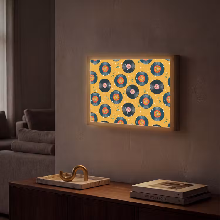 Muziek - Patroon - Geel Light Box met batterij (Wandlamp) middel 907 -sfeer1