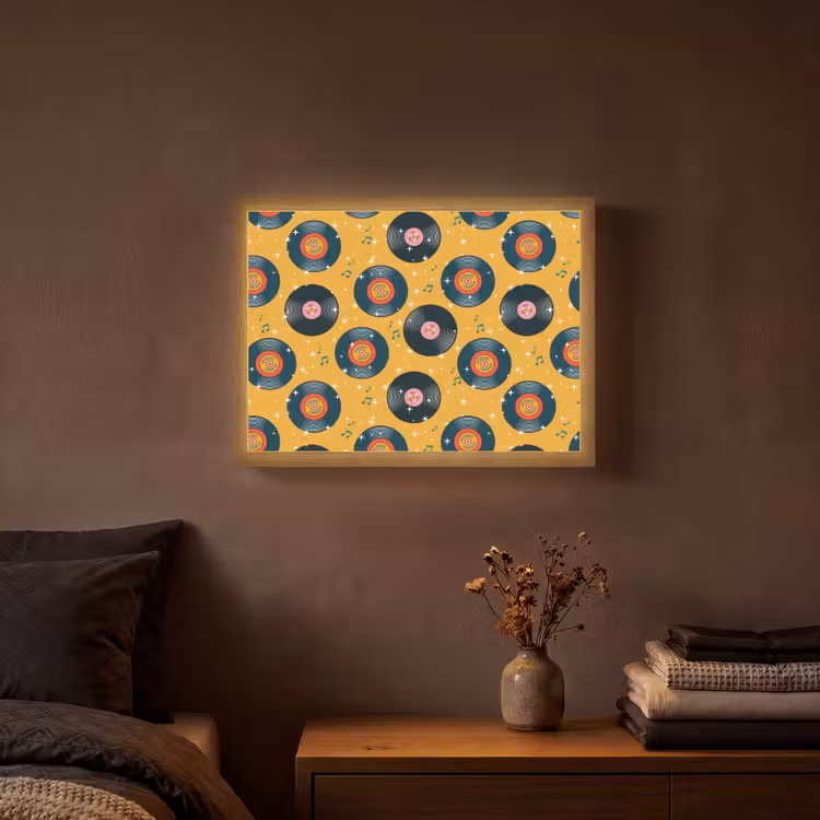 Muziek - Patroon - Geel Light Box met batterij (Wandlamp) middel 907 -sfeer4